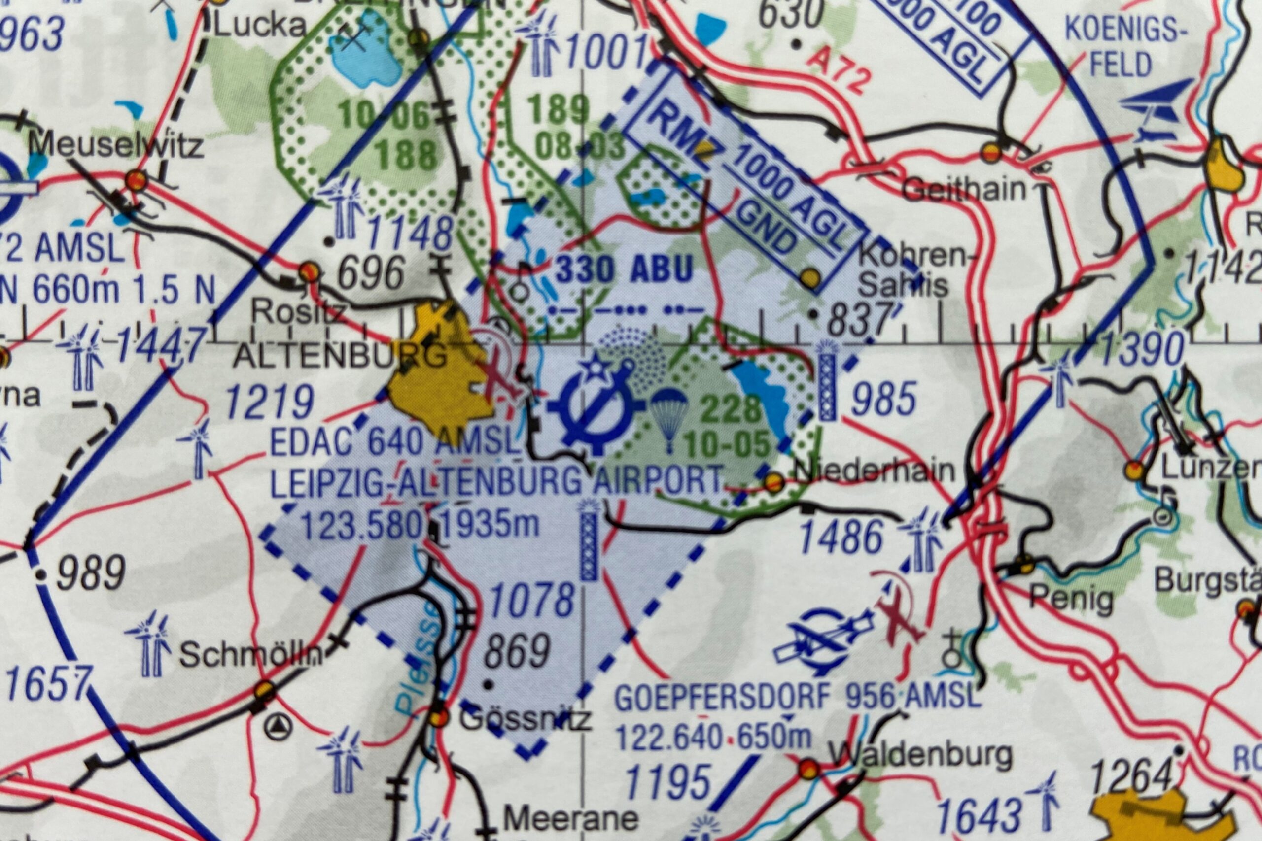Ausschnitt der Luftfahrtkarte rund um die RMZ Altenburg